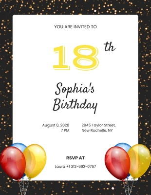 Free  Template: Yellow Glittering 18th Birthday Invitation