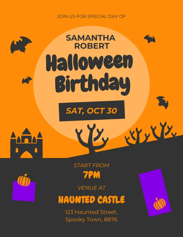 Orange And Black Halloween Birthday Invitation Template