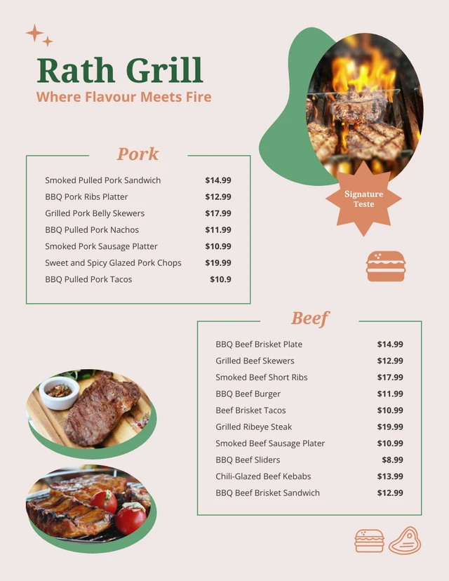 Pastel Green Retro BBQ Menus Template