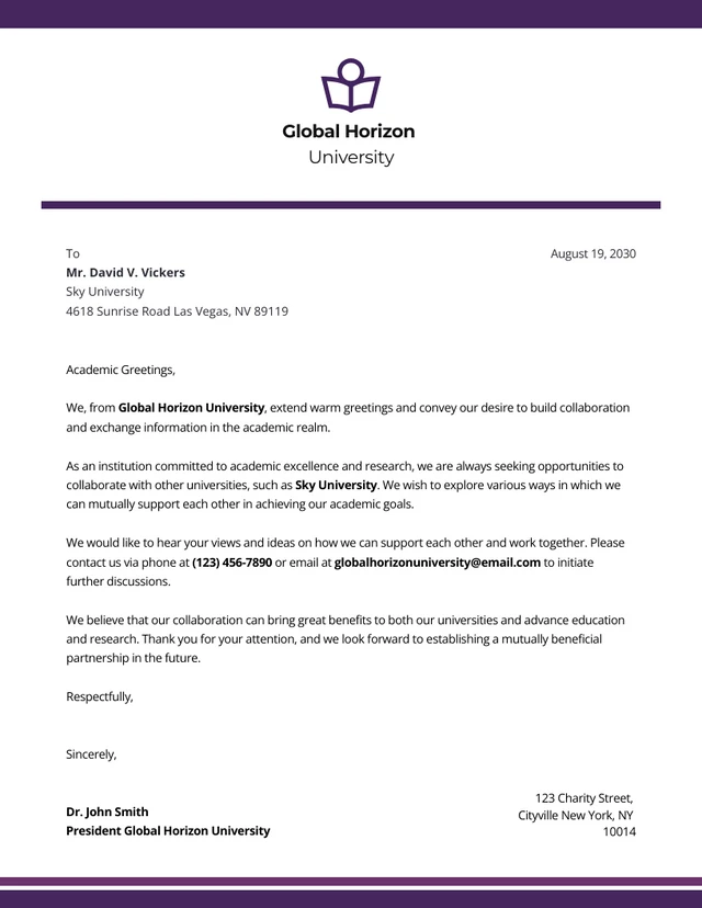 Minimalist Purple University Letterhead Template