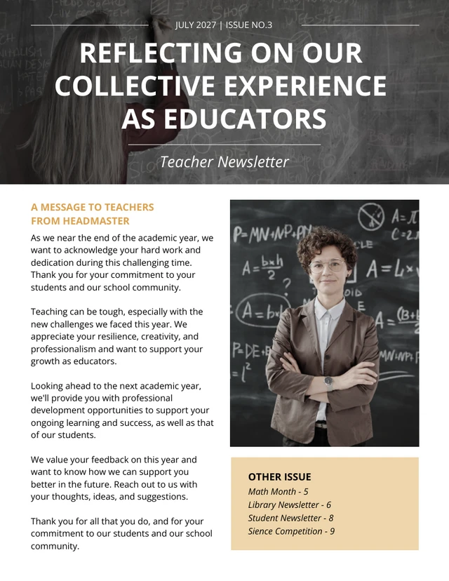 Black White Minimalist Teacher Experience Newsletter