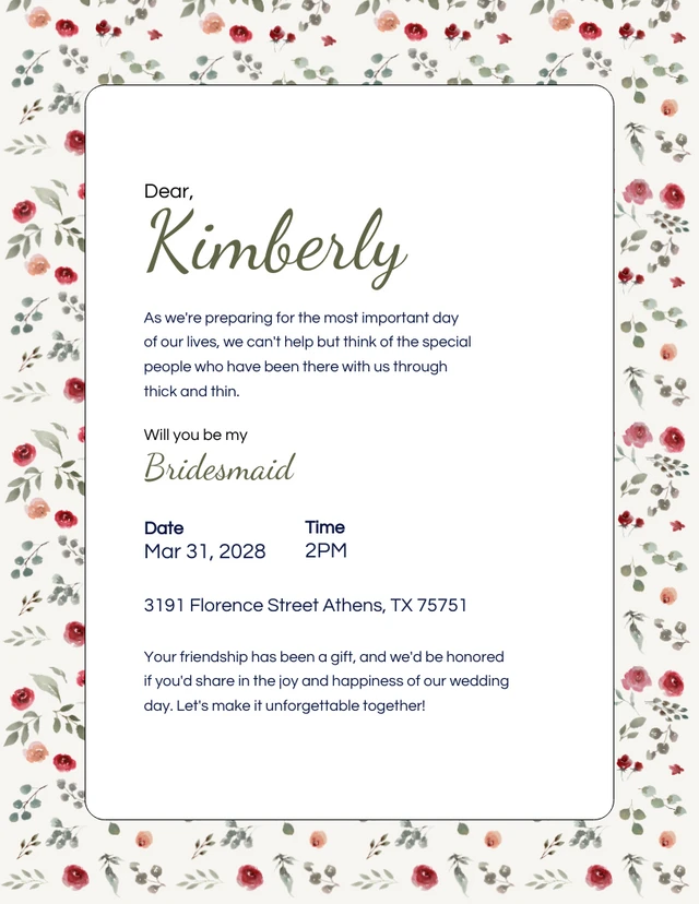 White Green Bridesmaid Invitation Template