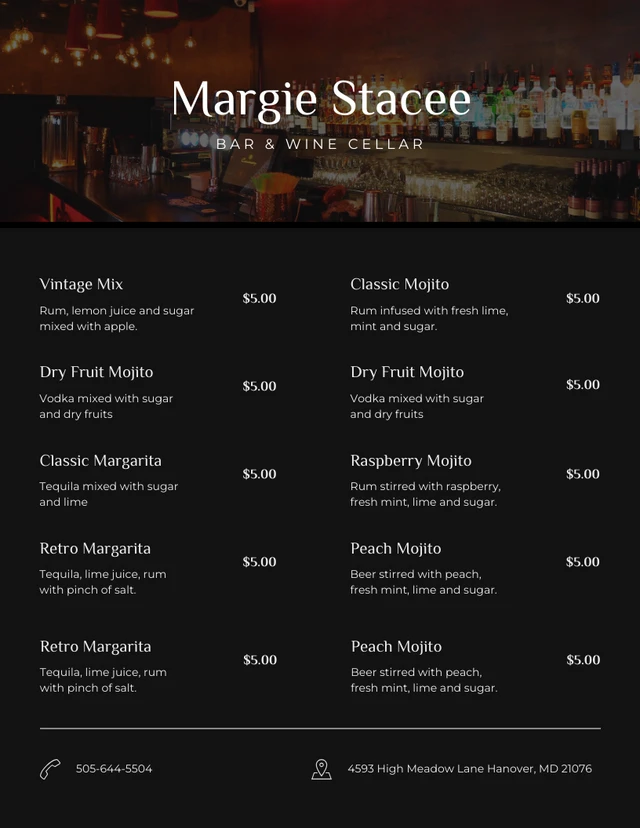 Black Simple Bar Menu Template