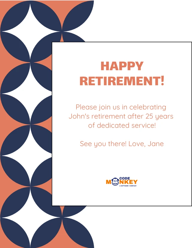 Geometric Blue and Orange Retirement Party Invitation Template