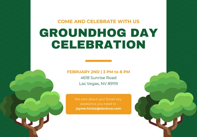 Dark Green And White Simple Illustration Groundhog Day Celebration Card Template