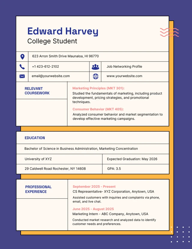 Dark Purple and Cream College Student Resume Template
