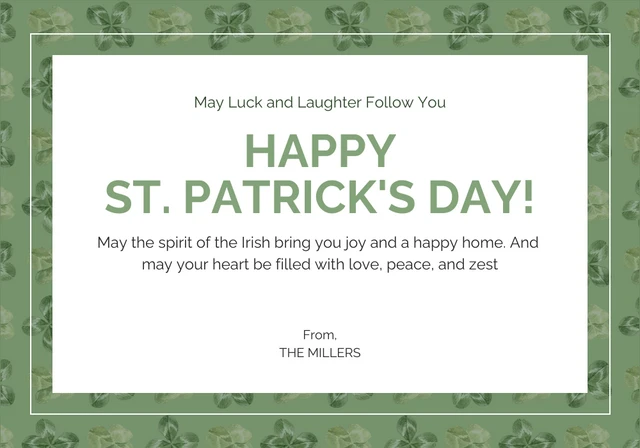 Pattern Clover Green and White St. Patrick's Day Card Template
