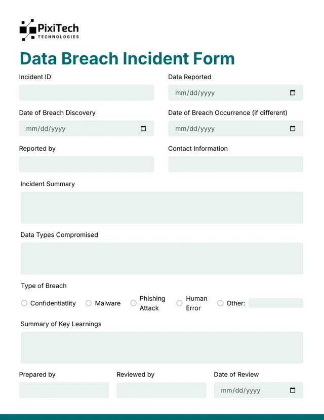 Clean White and Green Data Breach Incident HR Form Template