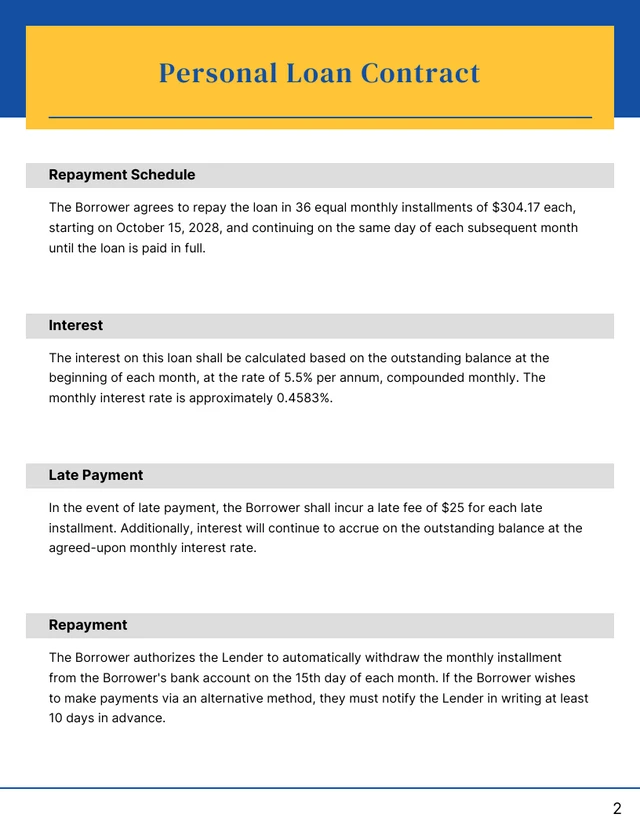 Blue and Yellow Minimalist Loan Contracts - Page 2