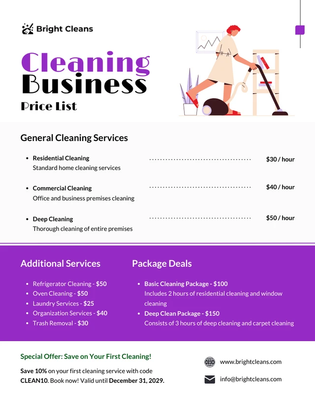 Cleaning Business Price List Template