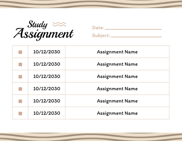 Brown Texture Study Assignment Schedule Template