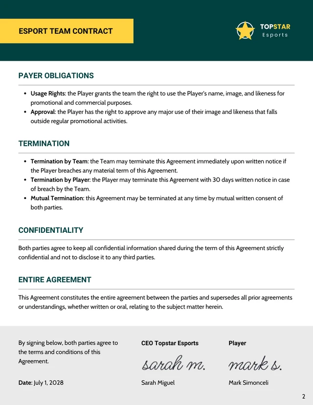 Esports Team Contract Template - Page 2