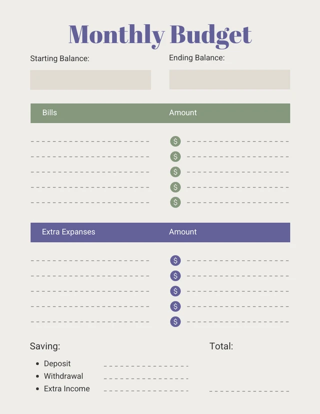 Cream Monthly Budget Plan Template