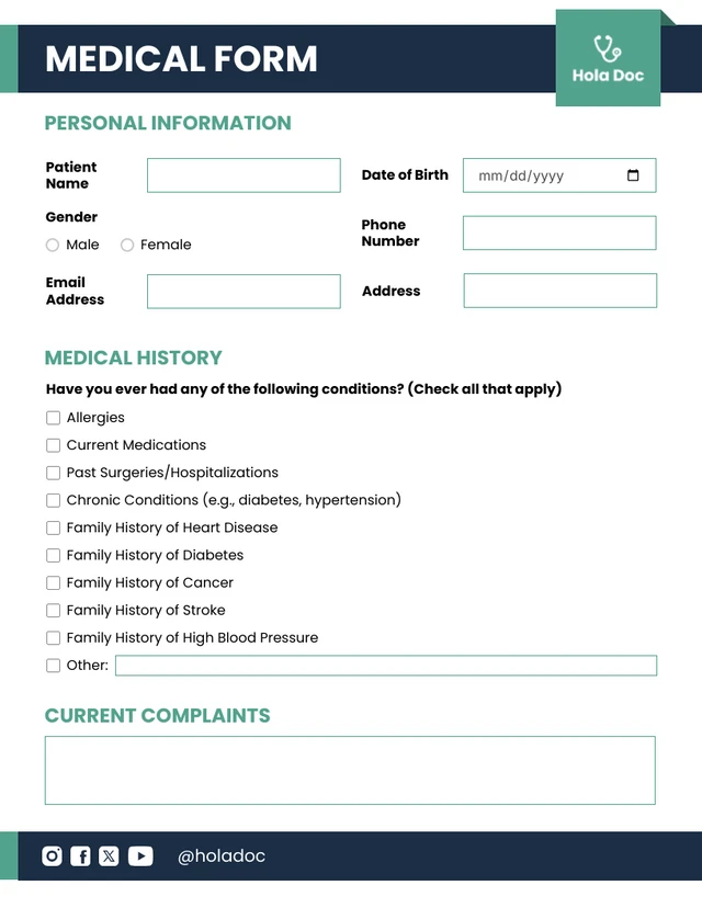 Navy and Green Minimalist Medical Form Template