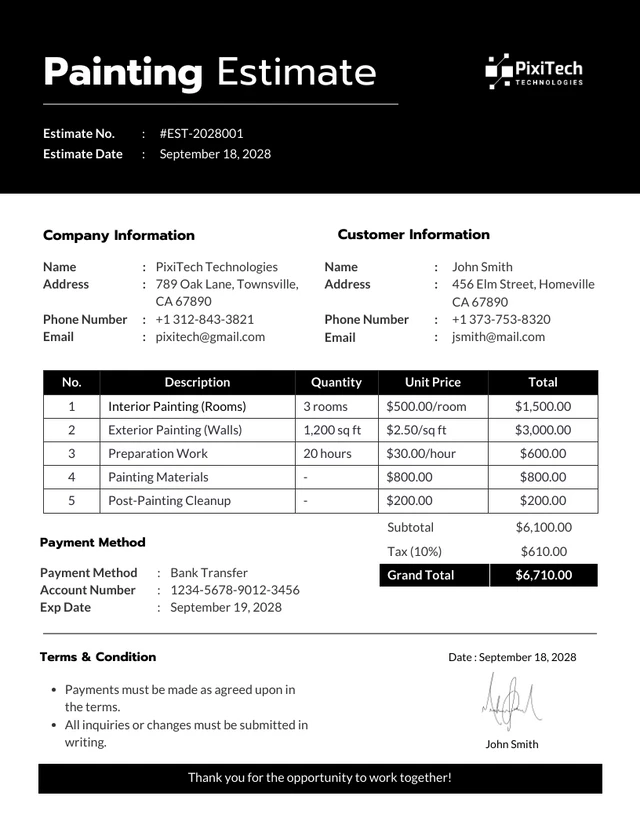 Black and White Painting Estimate Template