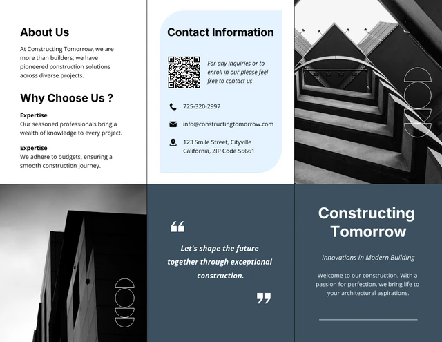 Dark Blue Pastel Simple Minimalist Construction Brochure - Page 1