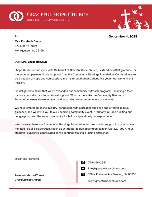 Simple Red Church Letterhead Template