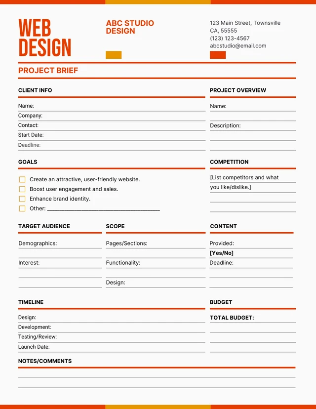 Red and Orange Web Design Project Brief Form Template