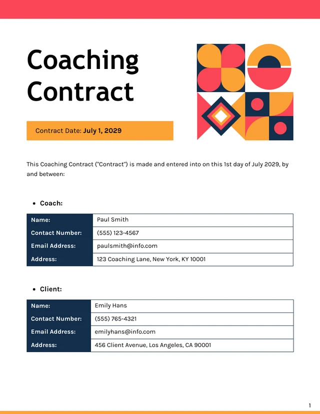 Coaching Contract Template - Page 1