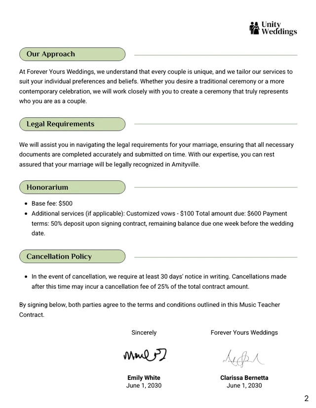 Wedding Officiant Contract Template - Page 2