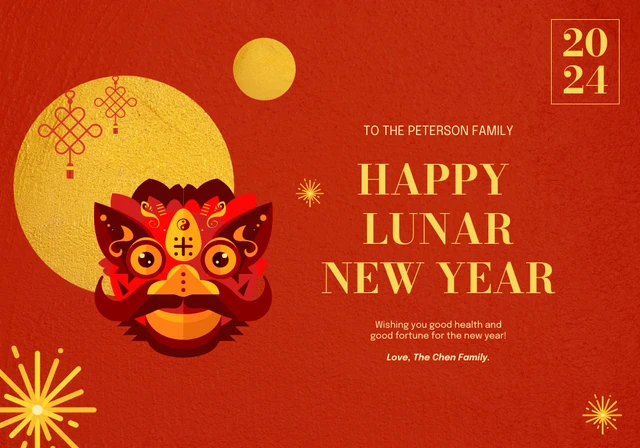 Red and Gold Dragon Lunar New Year Card Template
