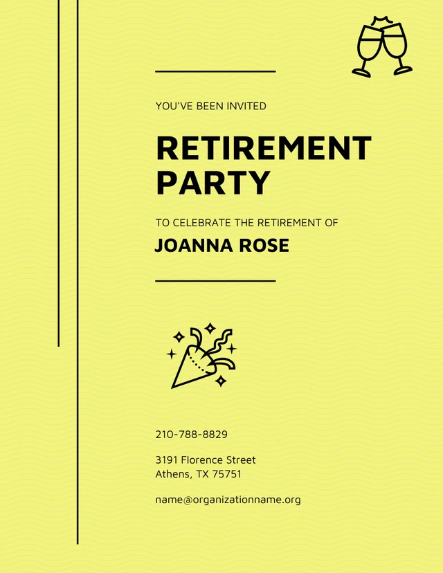 Elegant Yellow and Black Retirement Party Invitation Template