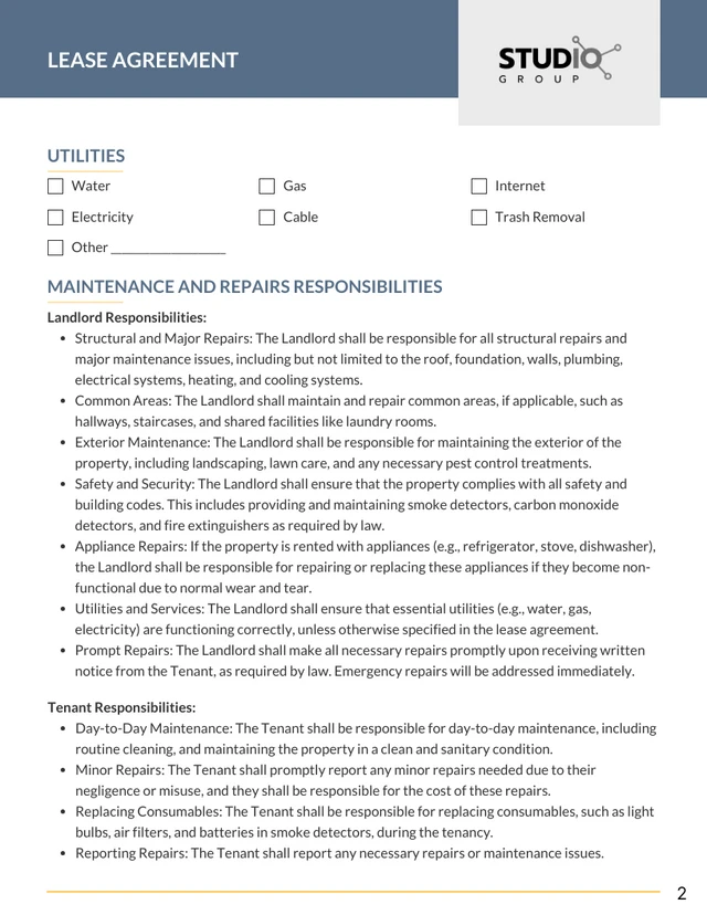 Blue and Yellow Minimalist Lease Contract - Page 2