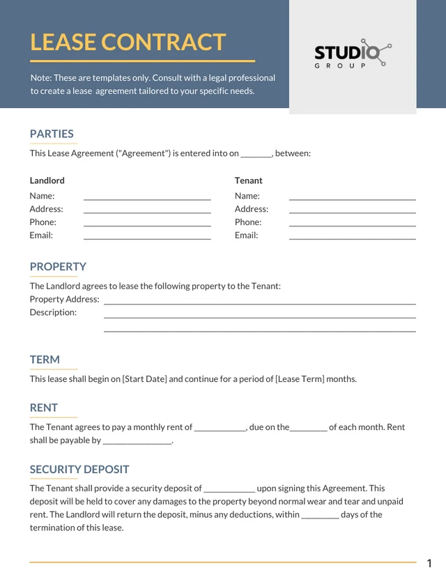 Minimalist Lease Contract Template