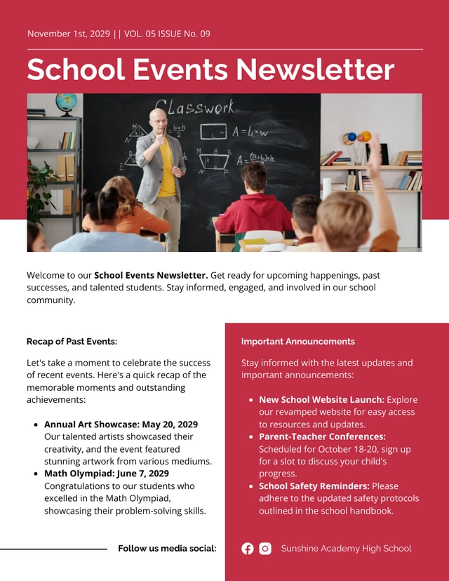 School Events Newsletter Template