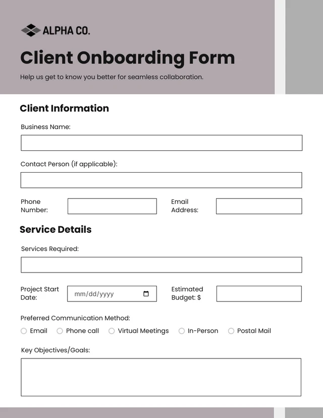 Gray Mauve Pastel Business Form Template