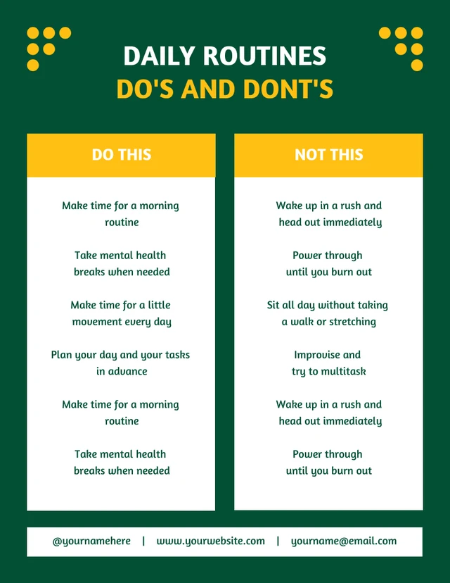 Green Yellow And White Modern Minimalist Daily Routines T-Chart Diagram Template