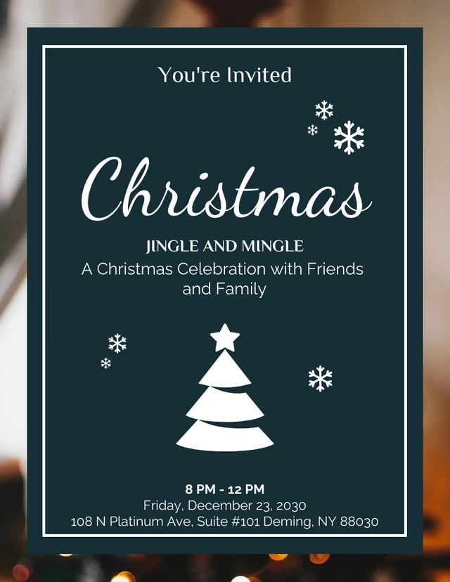 Black & Blue Minimalist Desain Christmas Invitation Template