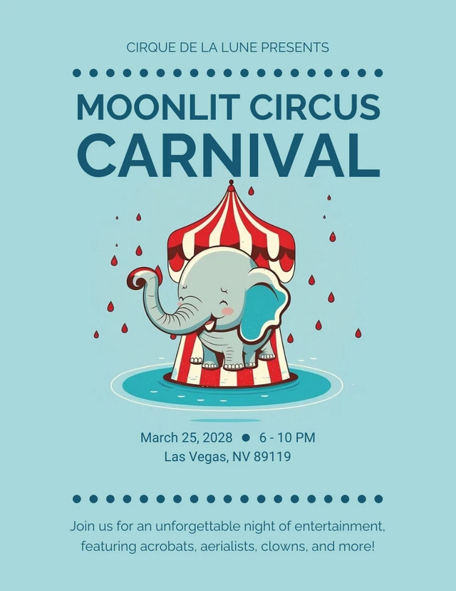 Sky Blue Moonlit Circus Carnival Poster Template
