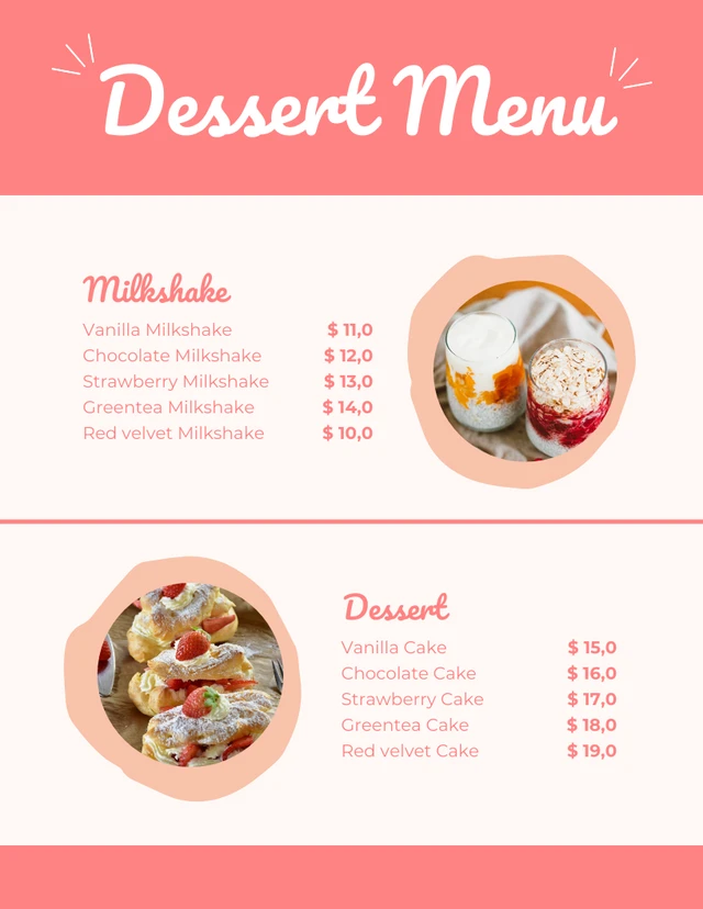 Light Pink Cute Playful Dessert Menu Template