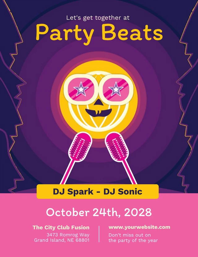 Pink and Yellow DJ Music Party Poster Template
