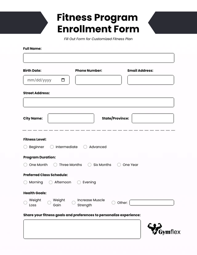 Simple Black and White Enrollment Forms Template