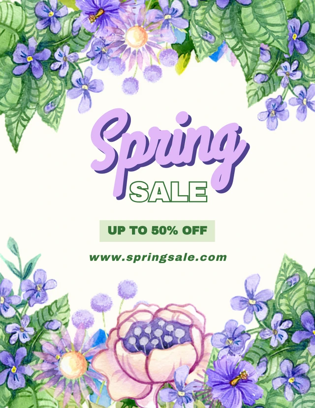 Light Yellow Playful Floral Watercolor Spring Sale Poster Template