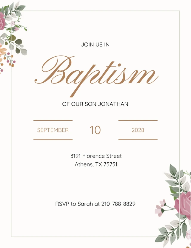 Minimalist Gold and Green Baptism Invitation Template