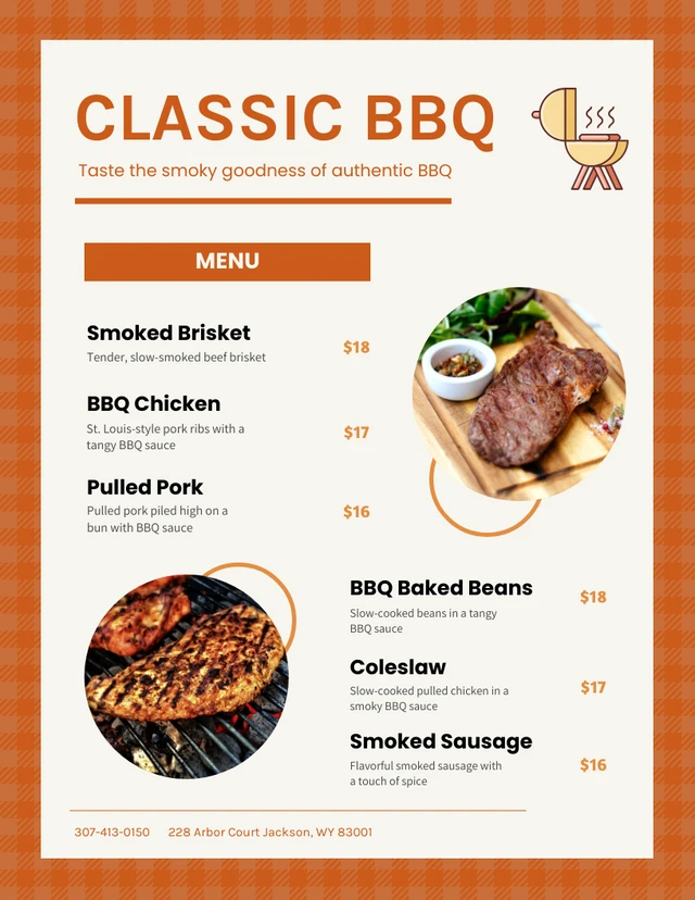 Orange Simple Classic BBQ Food Menu Template