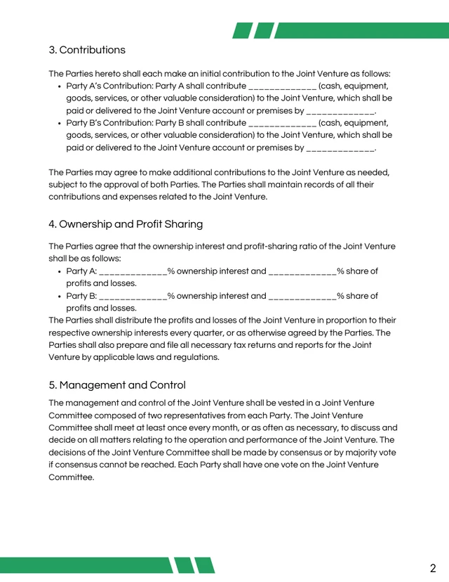 Green and White Corporate Joint Venture Agreement - Page 2