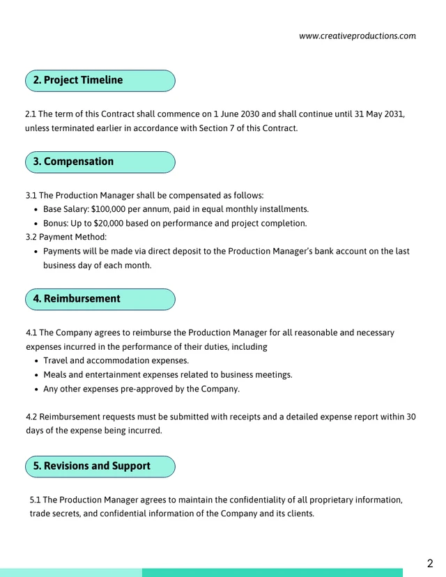 Production Manager Contract Template - Page 2