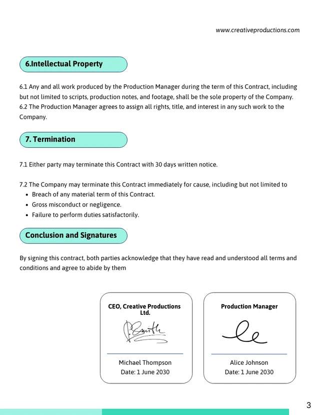 Production Manager Contract Template - Page 3