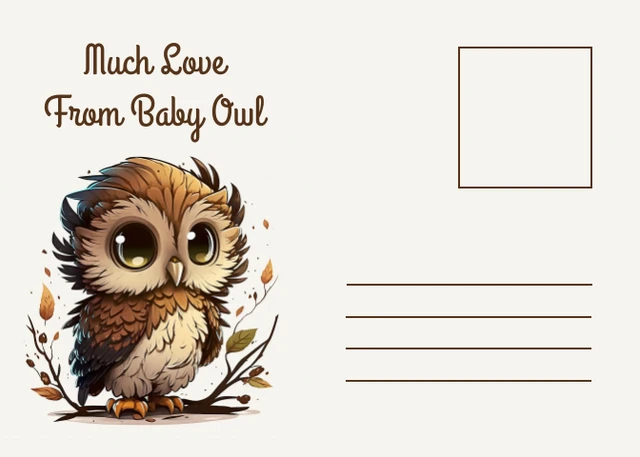 Beige Simple Aesthetic Owl Character Love Postcard - Page 2