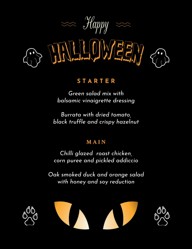 Black Minimalist Happy Halloween Menu Template