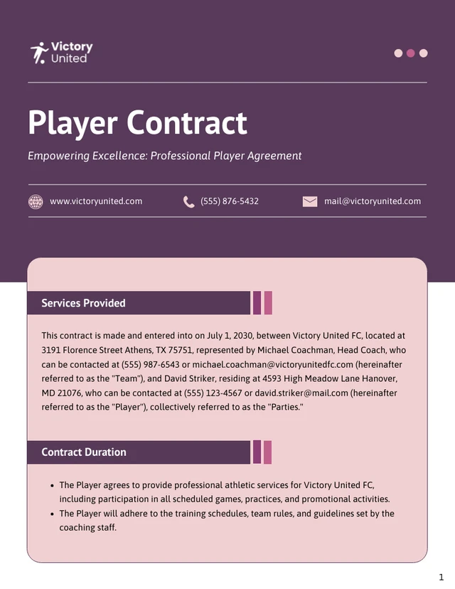 Player Contract Template - Page 1