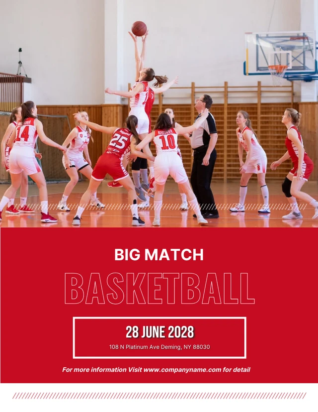 Red Modern Photo Big Match Basketball Poster Template