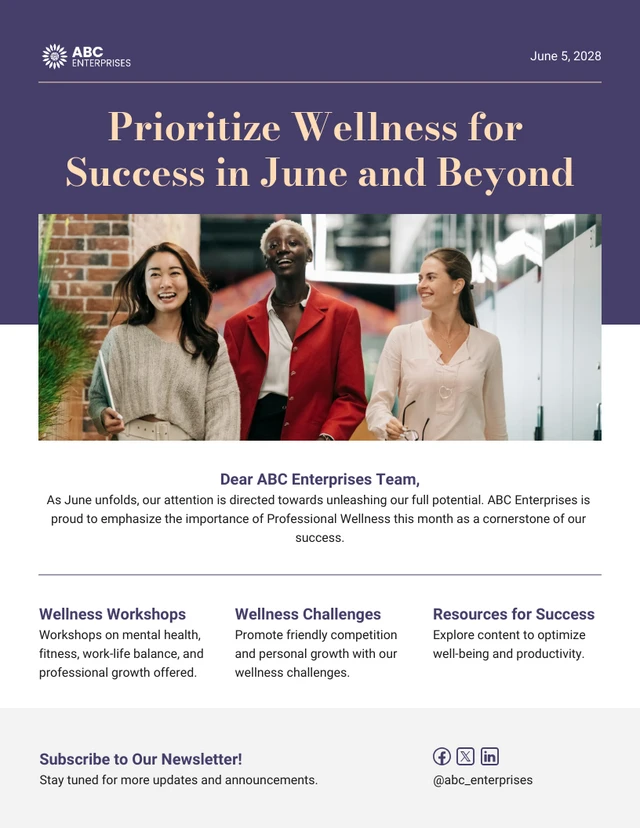 Prioritize Wellness in June Email Newsletter Template