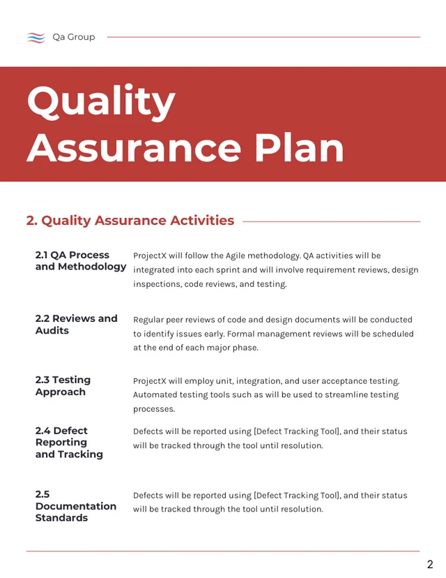 Minimalist Clean White and Red Quality Assurance Plan - Page 2