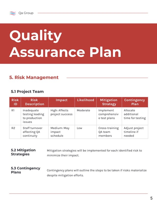 Minimalist Clean White and Red Quality Assurance Plan - Page 5