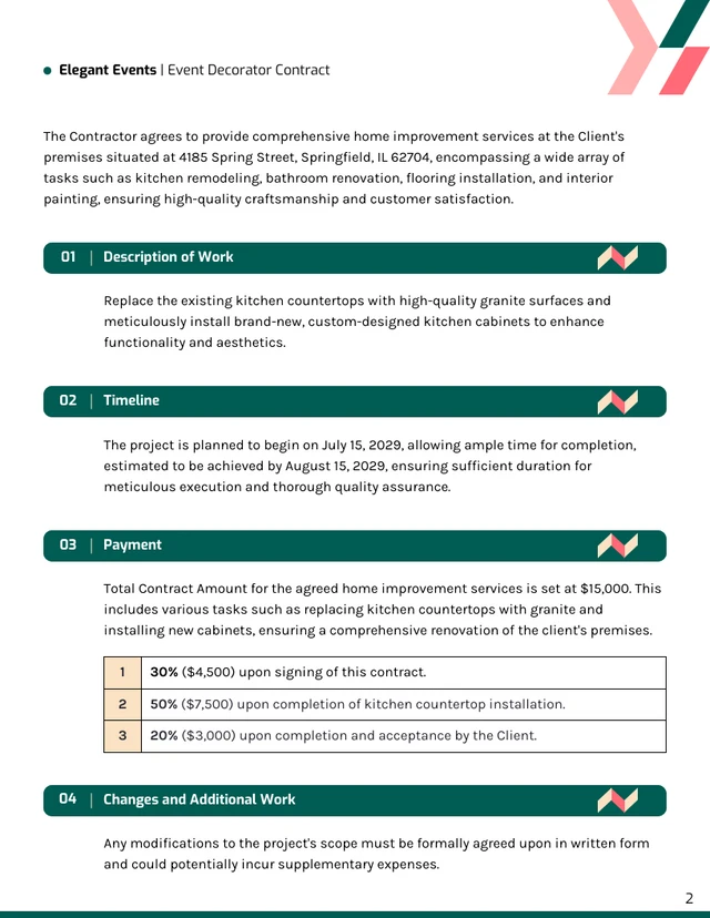 Home Improvement Contract Template - Page 2